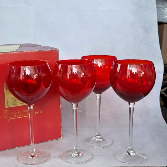 Lenox Holiday Gems Ruby Red Balloon Cup Large Crystal Wine Glasses - Set of 4 - Picture 1 of 14